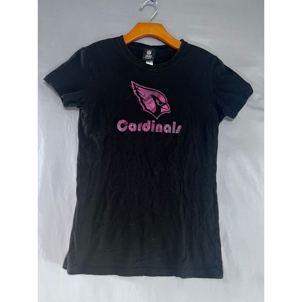 NFL Team Apparel Arizona Cardinals Womens Black Pink Glitter Graphic T-Shirt L